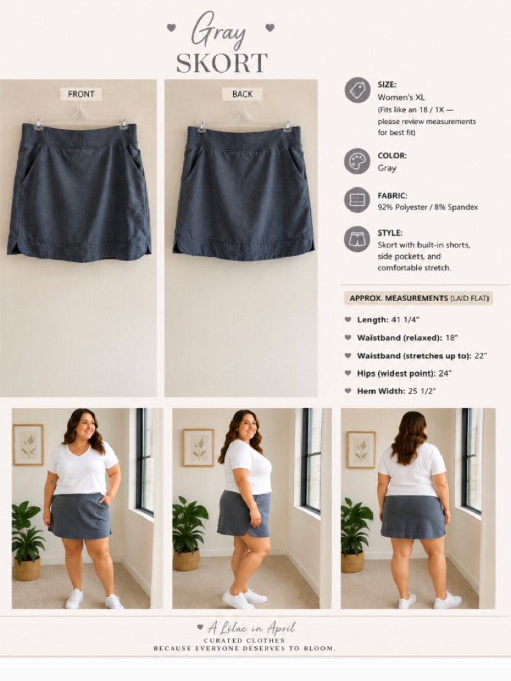 32 Degrees Cool Charcoal Gray Active Stretch Skort with Pockets | Size XL